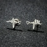 Heartbeat stainless‑steel earring studs (1 pair)