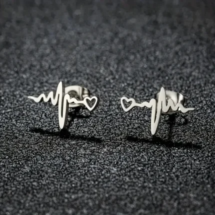 Heartbeat stainless‑steel earring studs (1 pair)