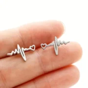 Heartbeat stainless‑steel earring studs (1 pair) - Image 2