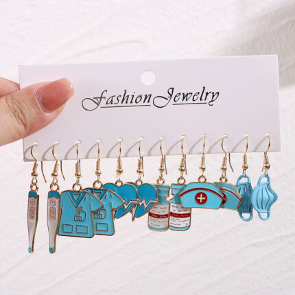 Nurse charm dangle earring set (6 pair)