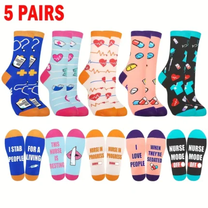 Novelty nursing socks – 5 fun pairs (calf)